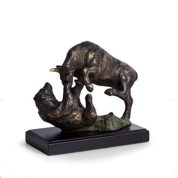 Bear and Bull Fighting Sculpture Bronze Statie Stock Market Artwork